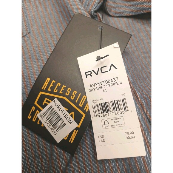 RVCA Mens Shirt Sz L Dayshift Button Down Collared Long Sleeve Stripe $70 NWT - Picture 9 of 14